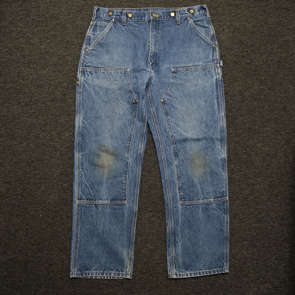 Carhartt B07 DNM Double Knee Logger Dungaree Jeans Blue Denim 36x30 Mens Faded
